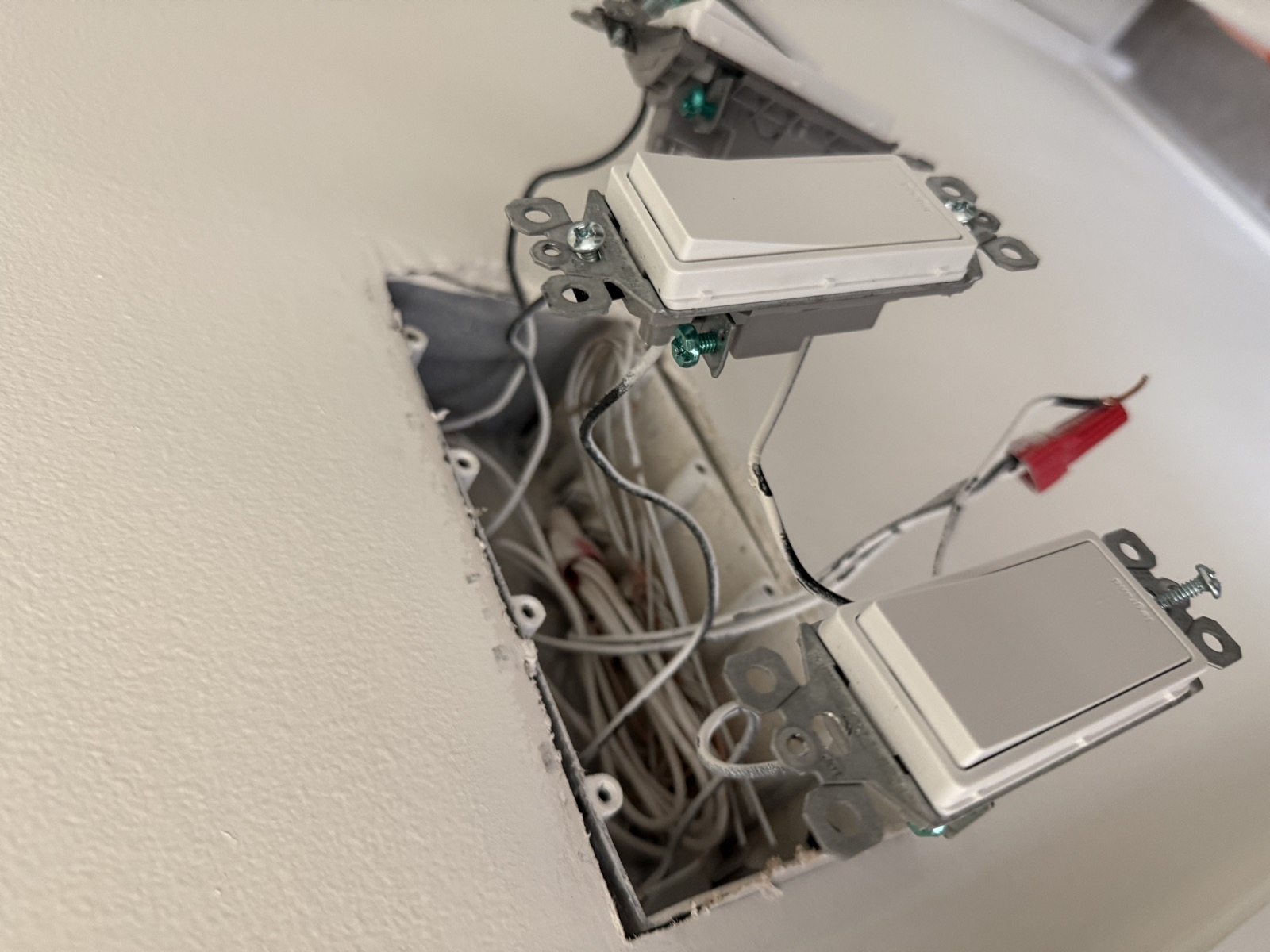 Switch-box wiring with the switches removed from the box