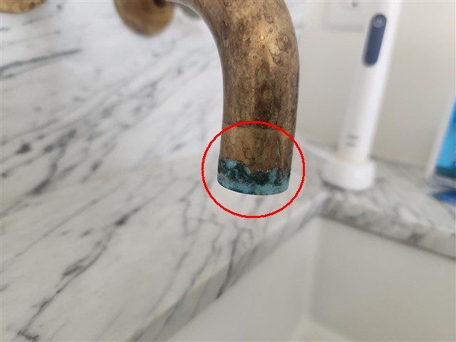 Corrosion at master bath faucet and valve handles